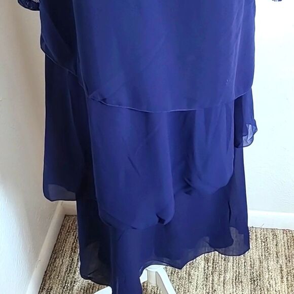 Navy Blue Umbrella Hem Midi-Dress with Lace & Sequined Collar, Size XL, NWOT - Picture 7 of 12